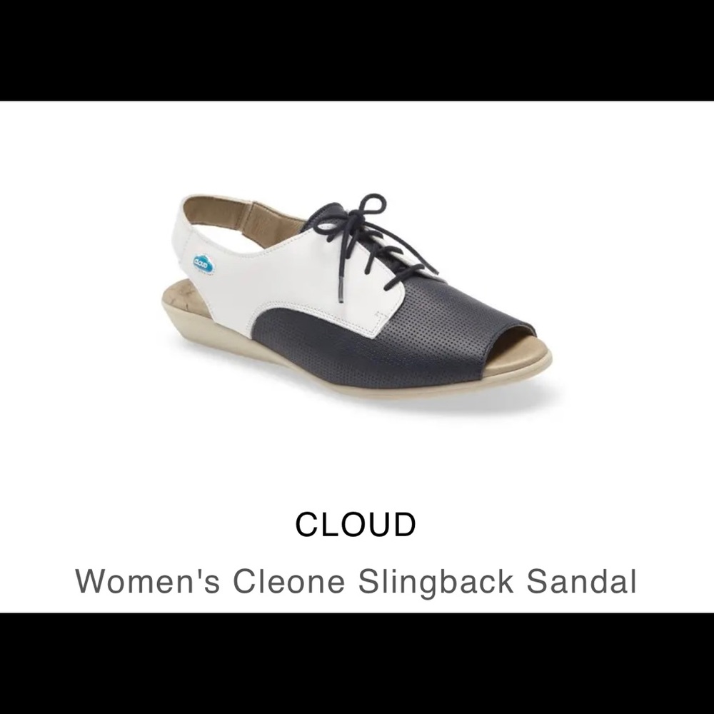 Cloud Cleone Slingback Sandal (navy and white), size 39. Worn twice